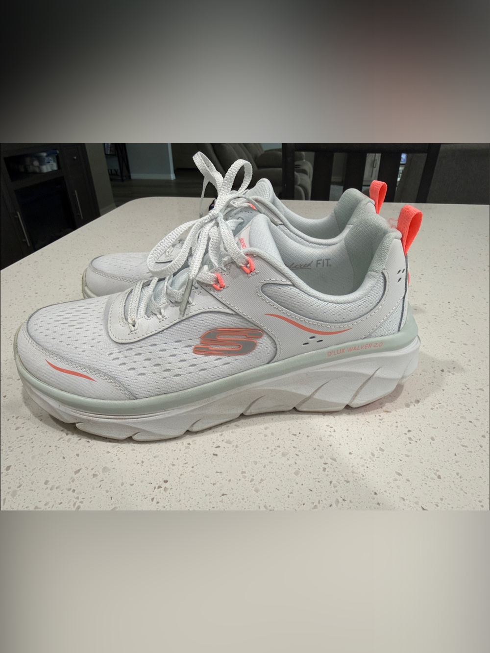 Skechers White and Coral D’Lux Walker 2.0